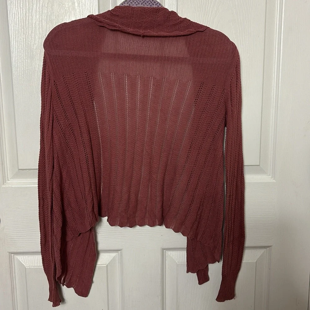 MOTH mauve dust rose knit cardigan scallop hem shawl collar size Small cotton